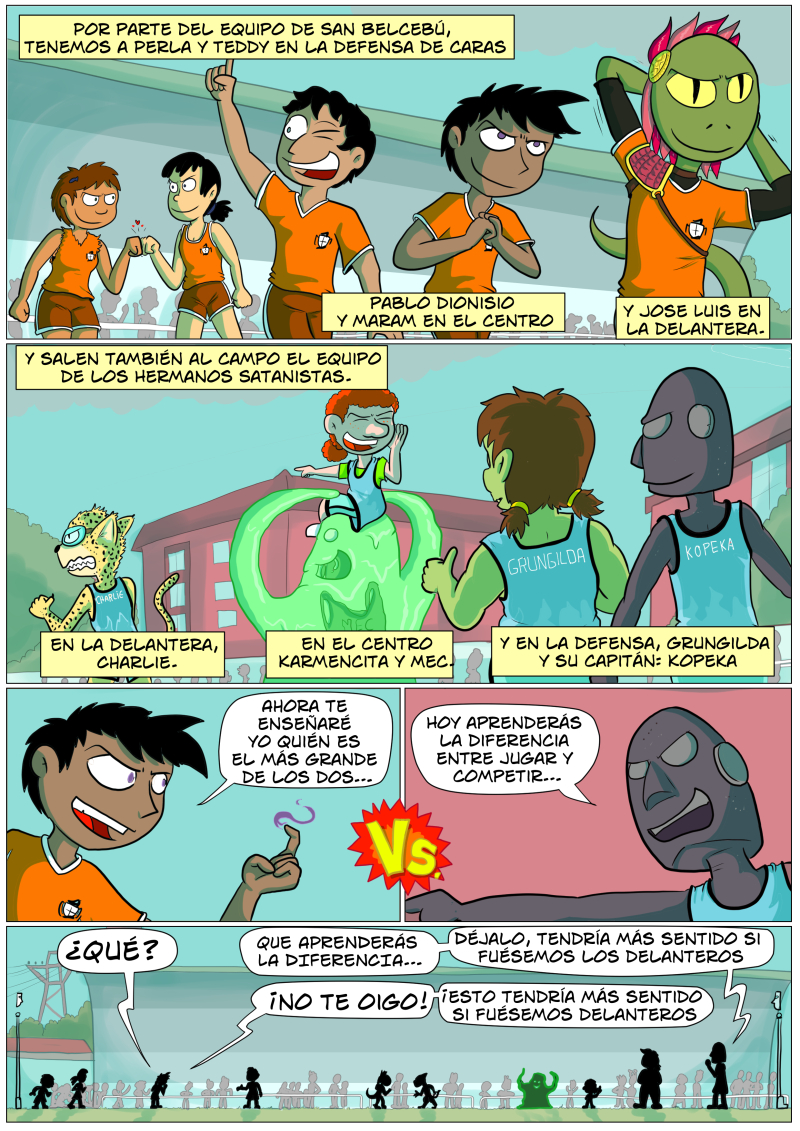 Mientras tanto, lo dos delanteros están hablando del último capítulo de Rick y Morty.