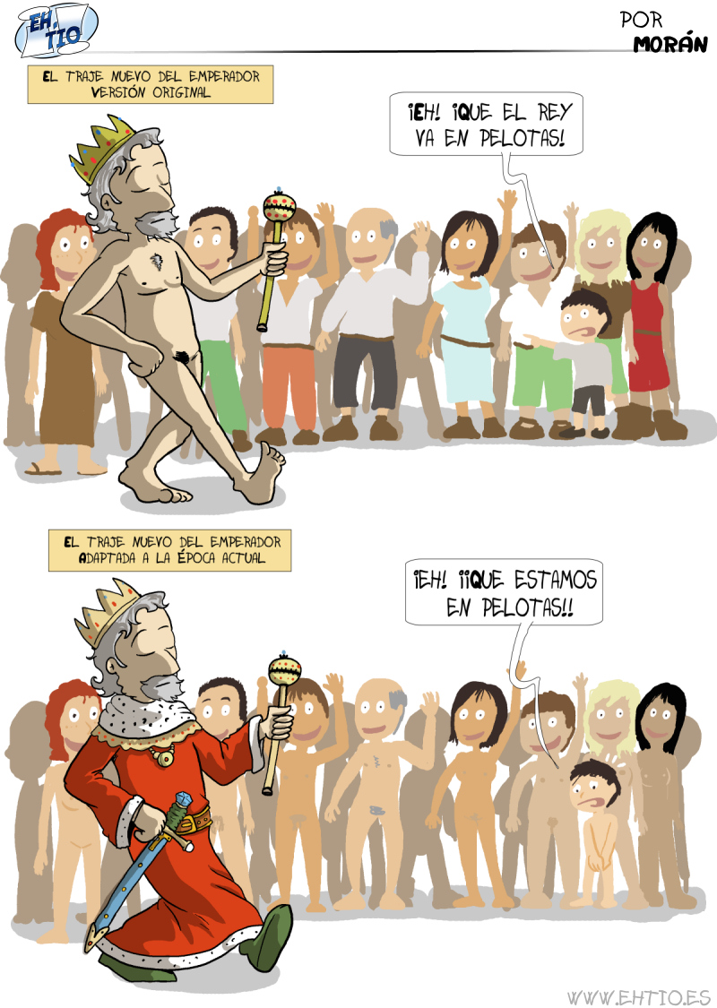 Aunque realmente la versión actualizada no mostraría un rey con corona y cetro, si no con Corinna y una muleta, supongo