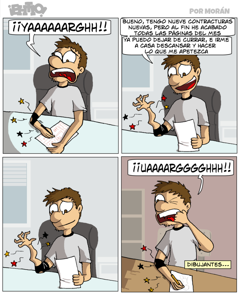 Va sin bromas, he hecho todas las páginas de aquí al 2017 del sexteto y Emo, y encima me han llevado de karts. Para dibujar esta página he convencido al folio de que se dibujase solo a base de llorar.